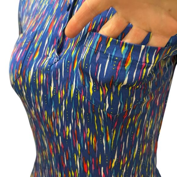 RARE Vintage Versus Gianni Versace Blue Abstract Polo Fitted Shirt Top XS/S - - Picture 5 of 5